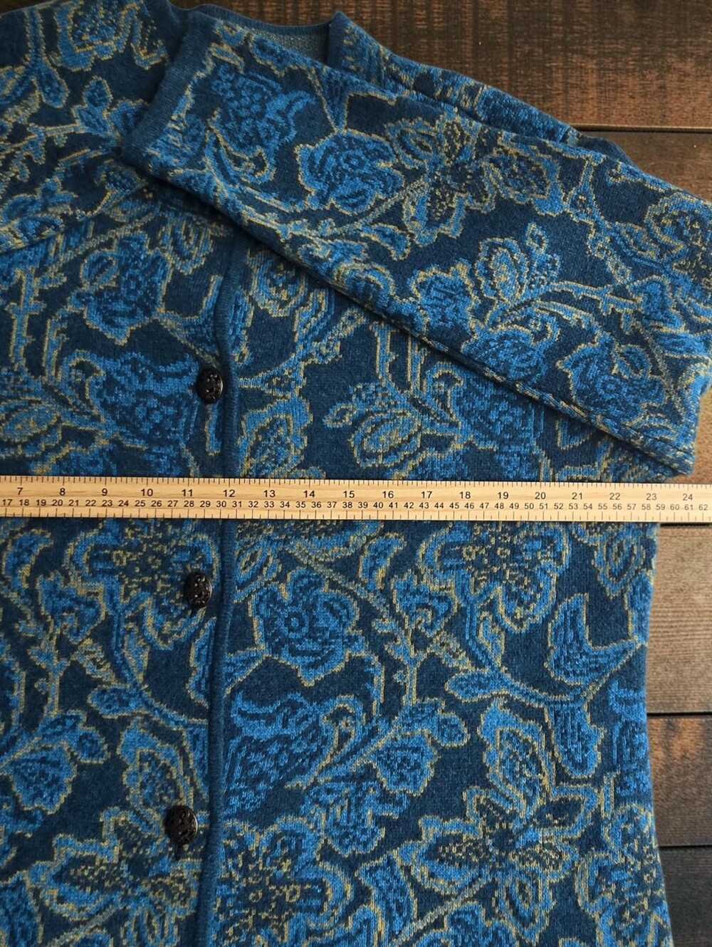 Sundance Merino Wool Floral Jacquard Long Cardigan Coat Blue Boho Cottagecore XL - Picture 6 of 9